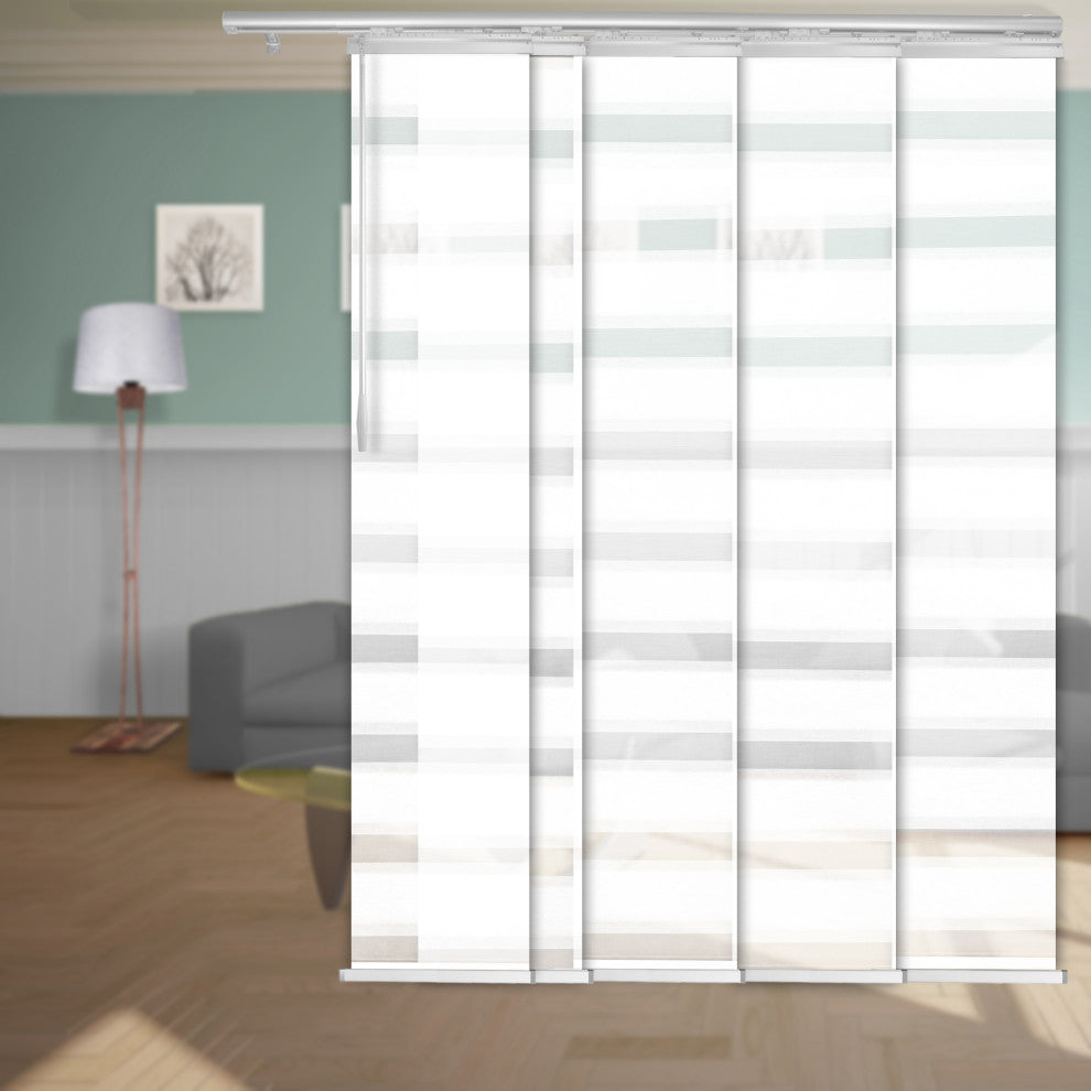 Blanched White 5-Panel Track Extendable Vertical Blinds 58-110"W