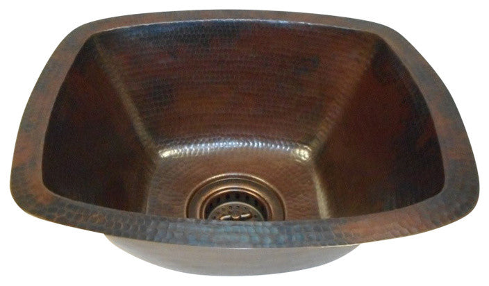 16" Rustic Farmhouse Copper Kitchen Bar Prep Sink with a 3.5"  Strainer Drain