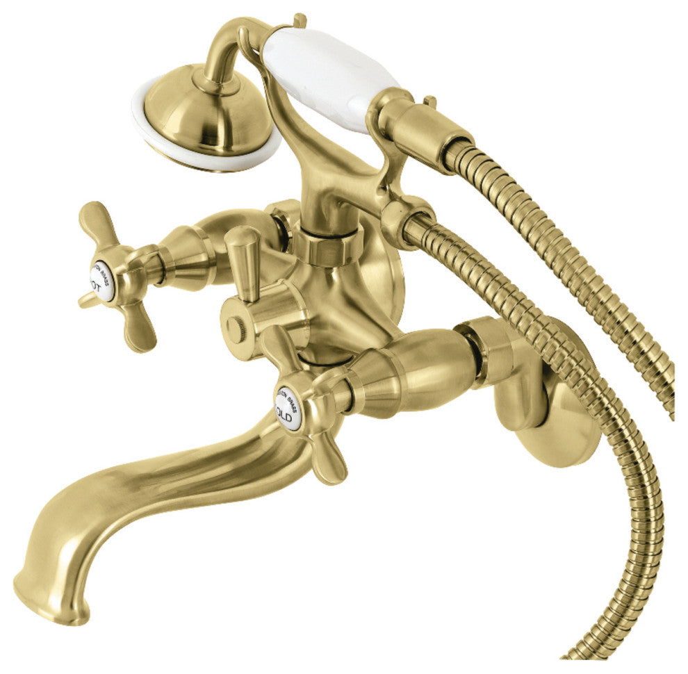 KS245SB Tub Wall Mount Clawfoot Tub Faucet With Hand Shower, Brushed Brass