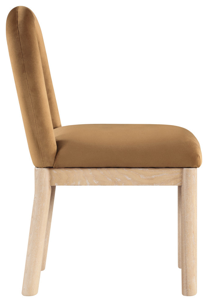Conrad Upholstered Dining Chair, Saddle, Velvet, Natural Finish