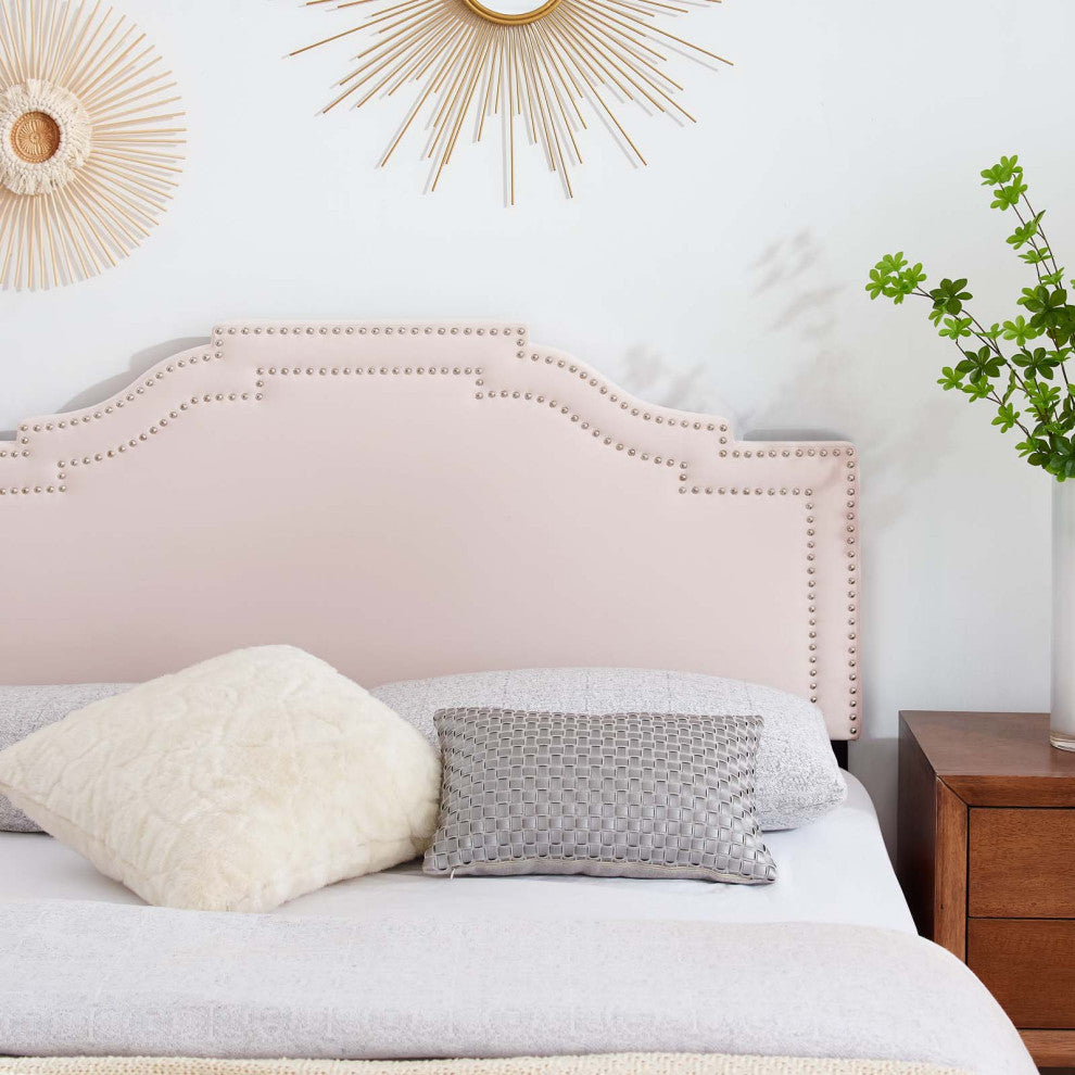 Headboard, Full Queen Size, Velvet, Pink, Modern Contemporary, Bedroom Master
