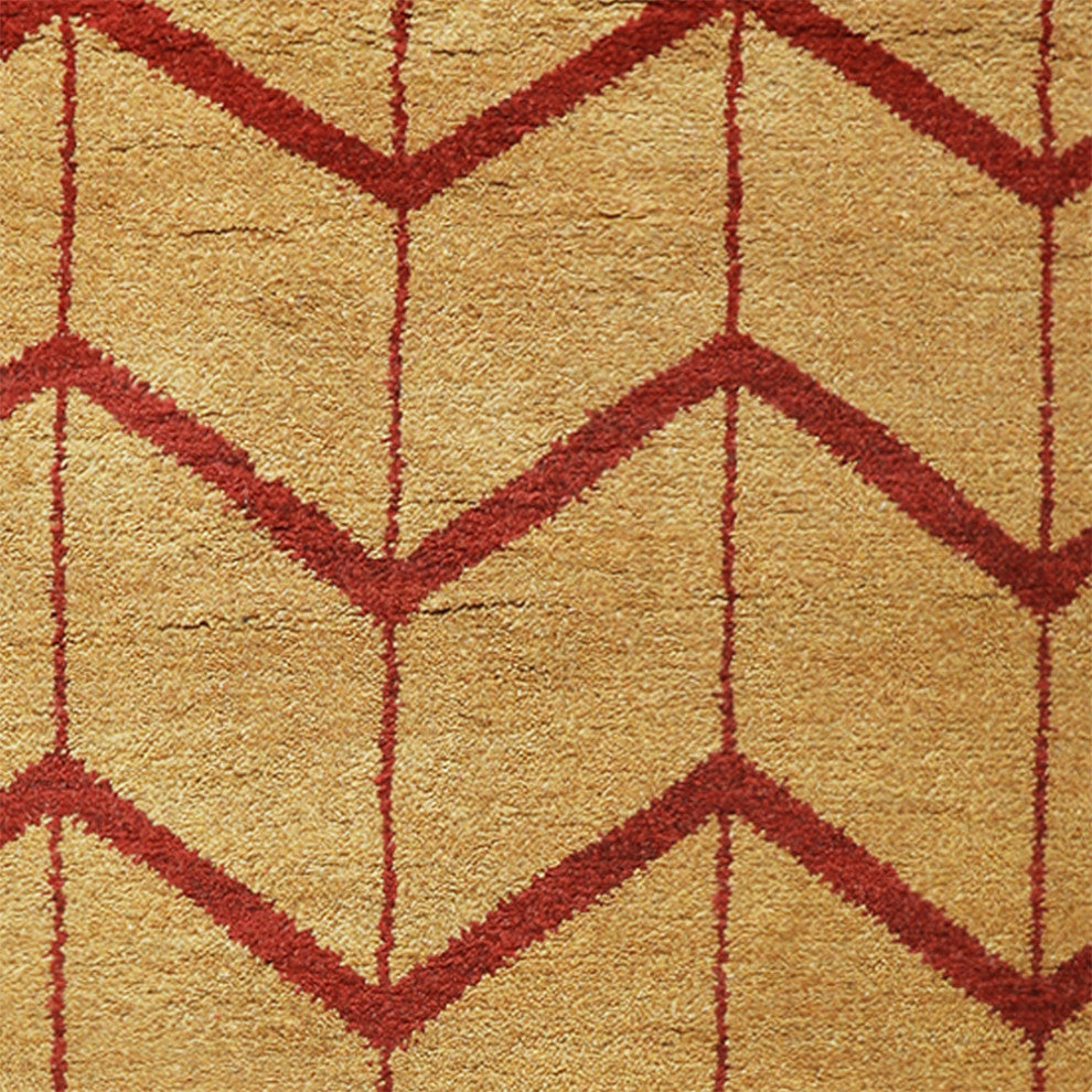 Hand Knotted Wool Area Rug Geometric Gold Charcoal