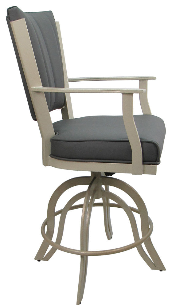 Leather Swivel Tilt Metal Bar Stool - Montana on A-Base, Gray Leather on Beige, 30"