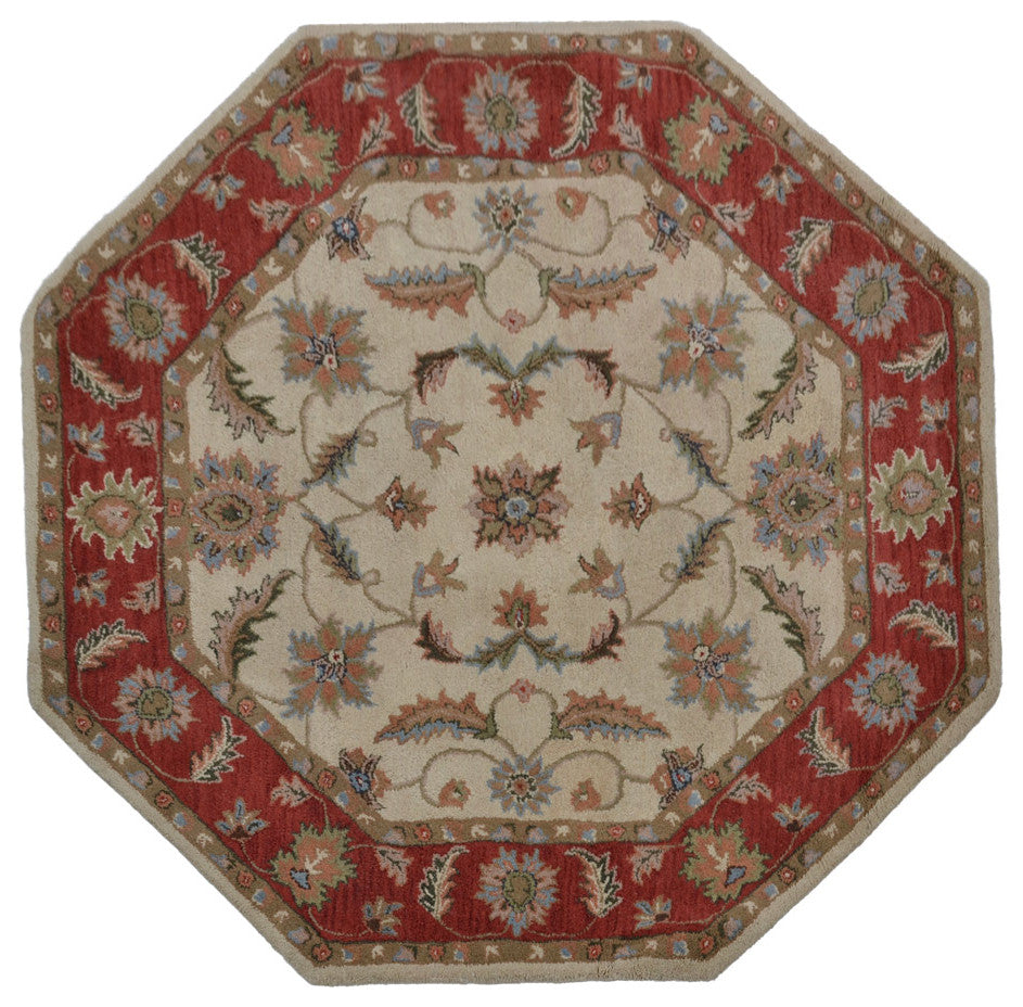 HAND TUFTED WOOL ECO-FRIENDLY AREA RUGS - Beige&Red Color, Oriental Design