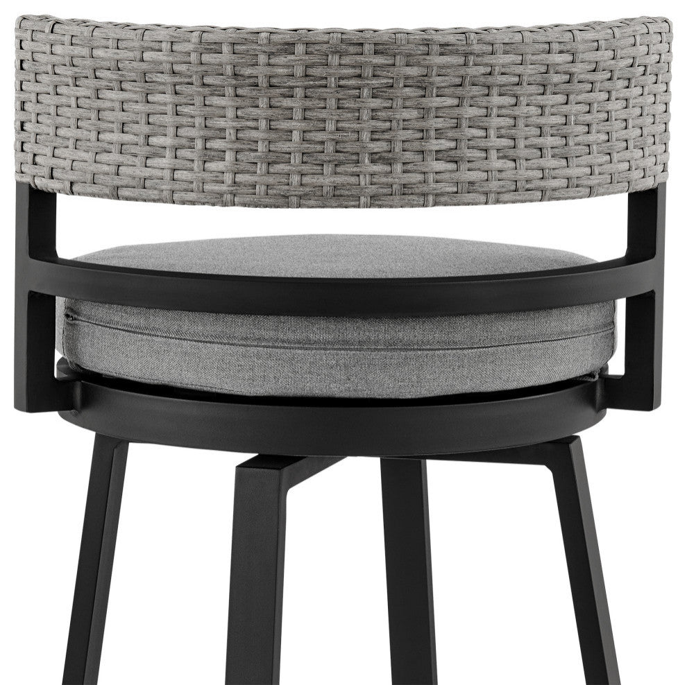 Encinitas Outdoor Stool, Aluminum With Wicker/Gray Cushions, Counter Height