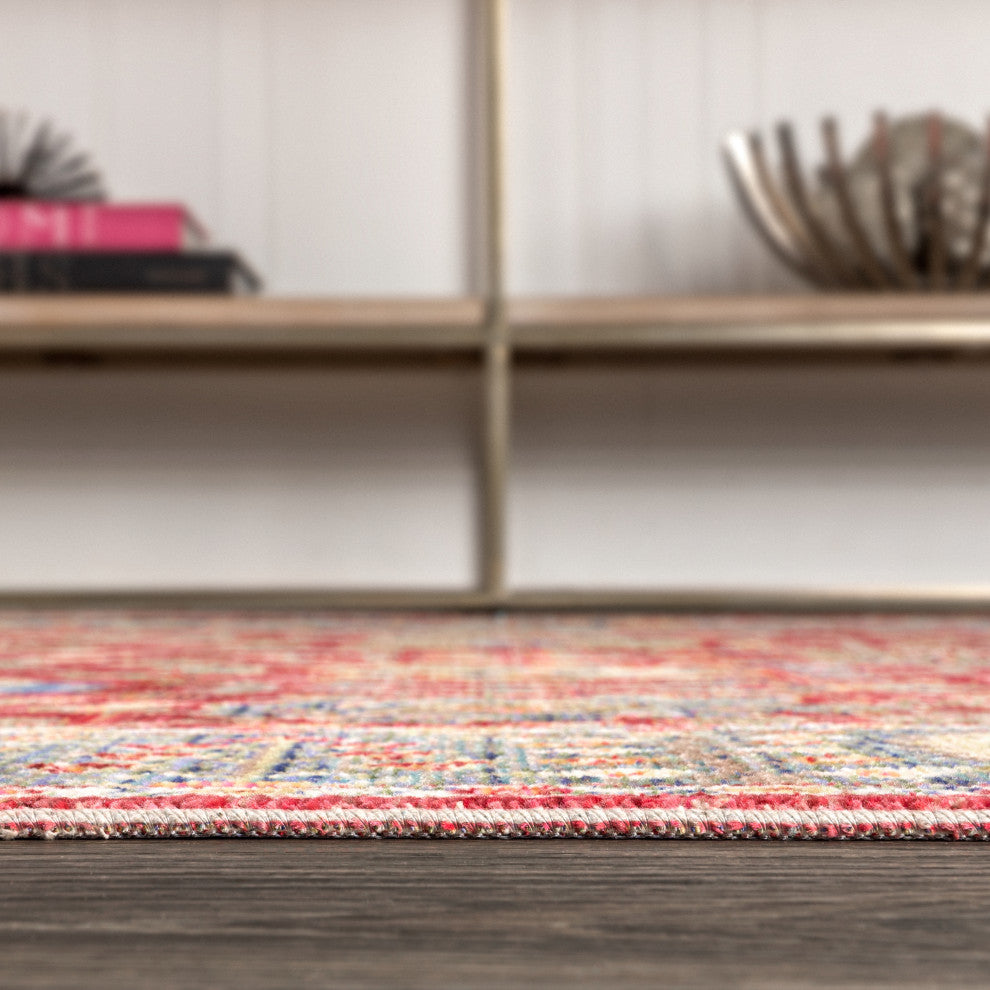 India Flower Area Rug, Burgundy, 5x8
