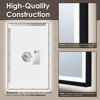 Apollo Anti-Fog Dimmable Vanity, LED Lighted Wall Mirror, Matte Black, 48"