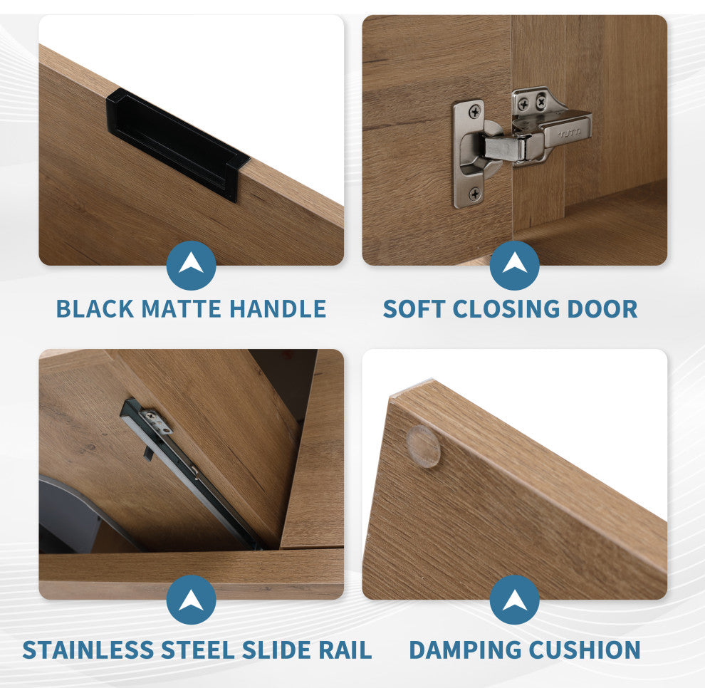 BNK Single Sink Bathroom Vanity, Wall Mounted 48", 48"x18", Imitative Oak