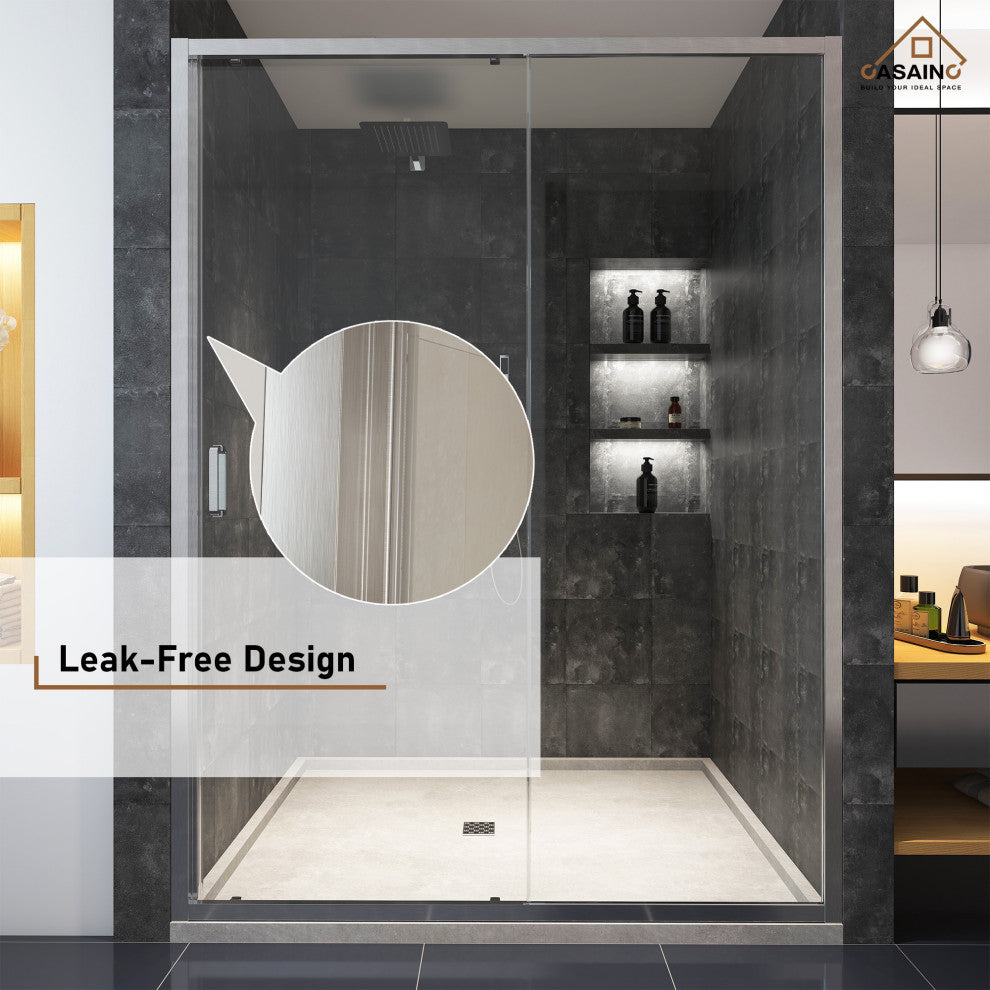 60-in x 72-in Framed Sliding Shower Door, Brushed Nickel