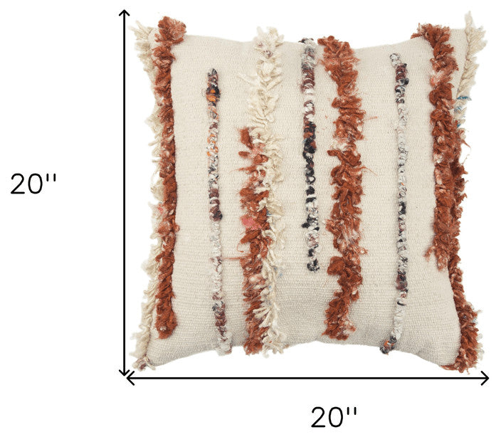 20X20 Natural 100% Wool Striped Zippered Pillow