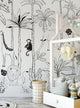 Safari Jungle Illustration Peel and Stick Vinyl Mural, Black, 24"x108", 6 Panel Set