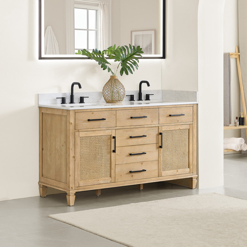 Altair Salome Bathroom Vanity, Weathered Fir, 60", No Mirror