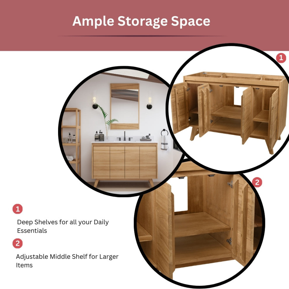 Avanity Coventry 49" Bath Vanity Combo, Natural Teak Finish, Carrara White Marble Top
