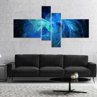 Blue on Dark Fractal Illustration, Abstract Canvas Art Print, 60"x32", 4 panels
