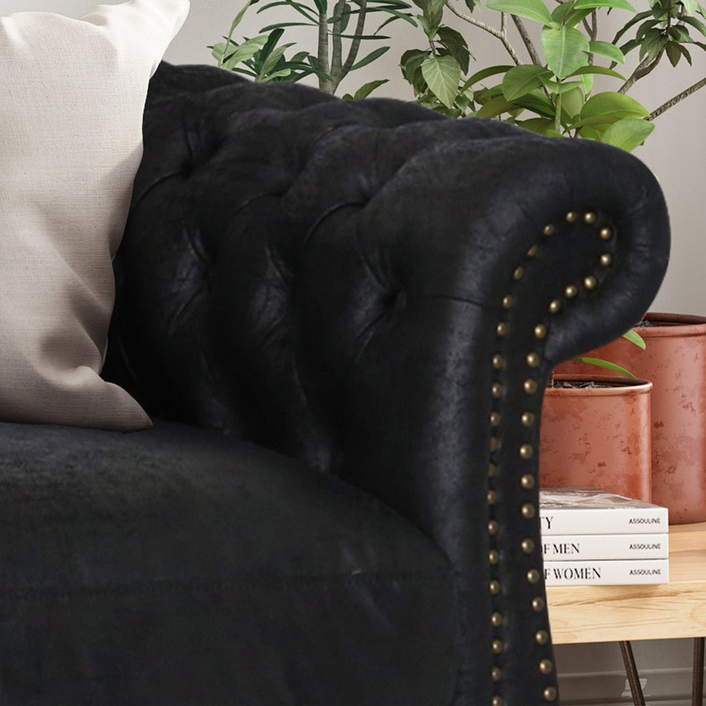 Vita Chesterfield Tufted Faux Leather Sofa, Black