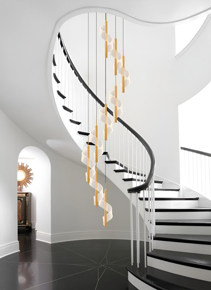 Bonassola | Exceptional Long Spiral LED Pendant Chandelier, Gold, 9pcs