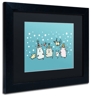 'Christmas Creatures in Blue' Matted Framed Canvas Art by Carla Martell
