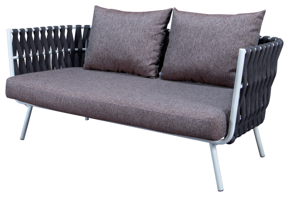 Spencer Outdoor Rope Frame Loveseat With Cushions, Black