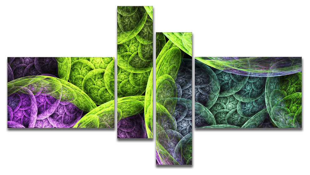 Green Pink Colorful Clouds, Abstract Canvas Art Print, 60"x32", 4 panels