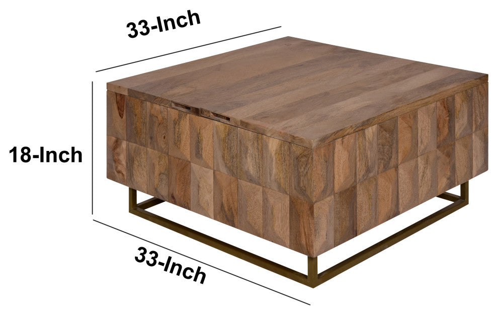 33" Lift Top Storage Trunk Coffee Table Square Mango Wood Natural Brown