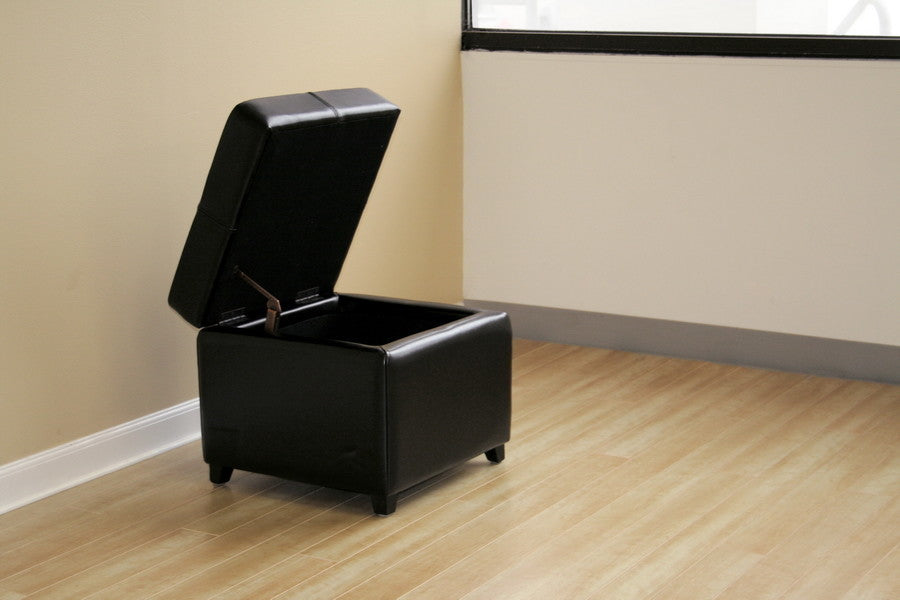 Baxton Studio Black Full Leather Storage Cube Ottoman