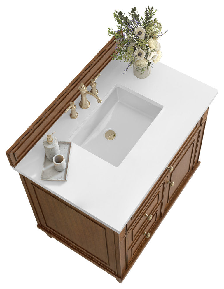 Lorelai 36" Single Vanity, Mid-Century Walnut, 3 CM White Zeus Top