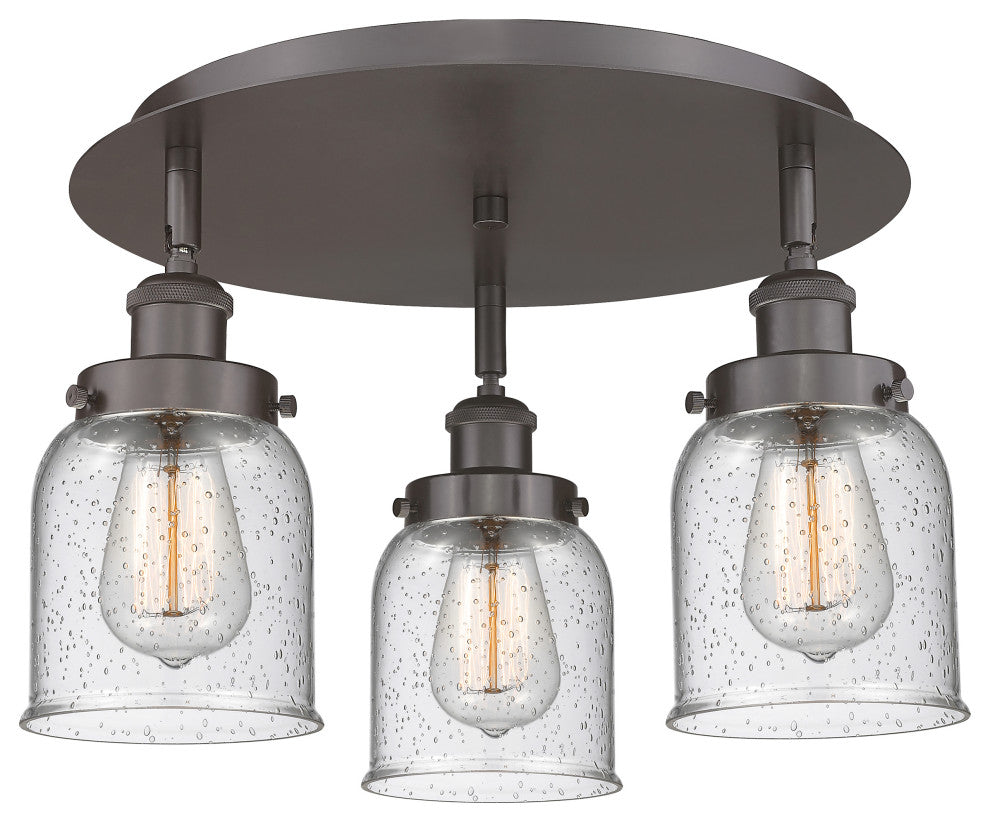 Bell-3 Light 17" Flush Mount-Oil Rubbed Bronze, Seedy Glass Shade