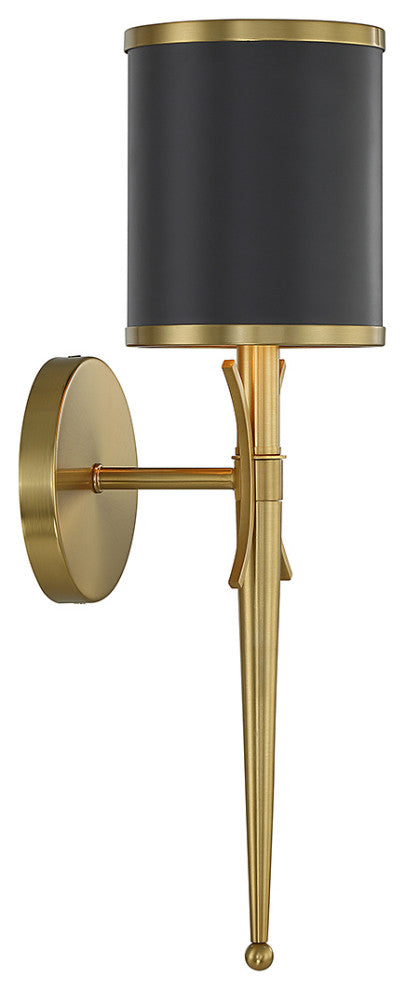 Quincy 1-Light Wall Sconce, Matte Black With Warm Brass Accents