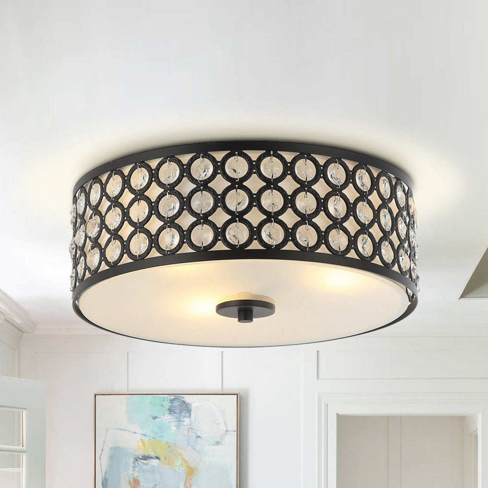 3-Light 14 in Modern LED Flush Mount Light With Crystal