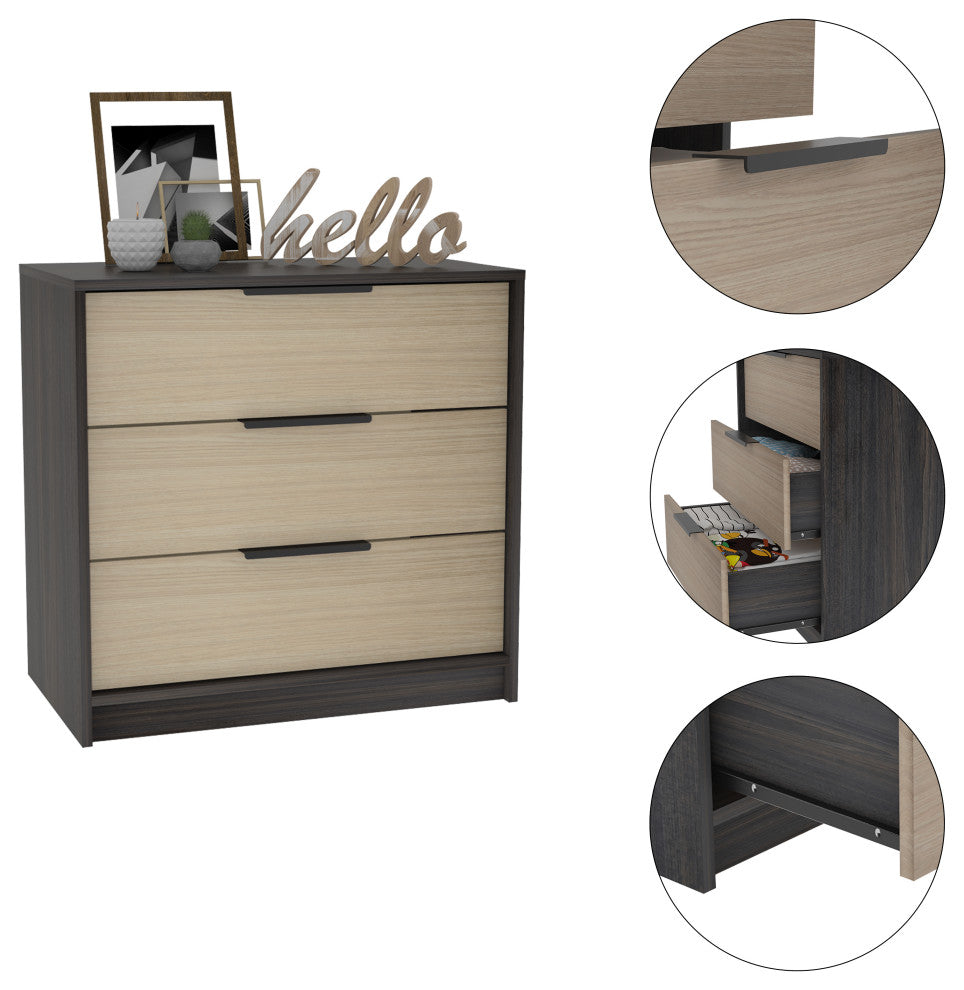 Egeo 3 Drawer Dresser, Black Wengue / Pine