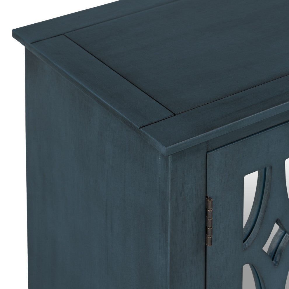 Wood Double Decorative Mirror Door Accent Cabinet, Blue, 30" X 14"