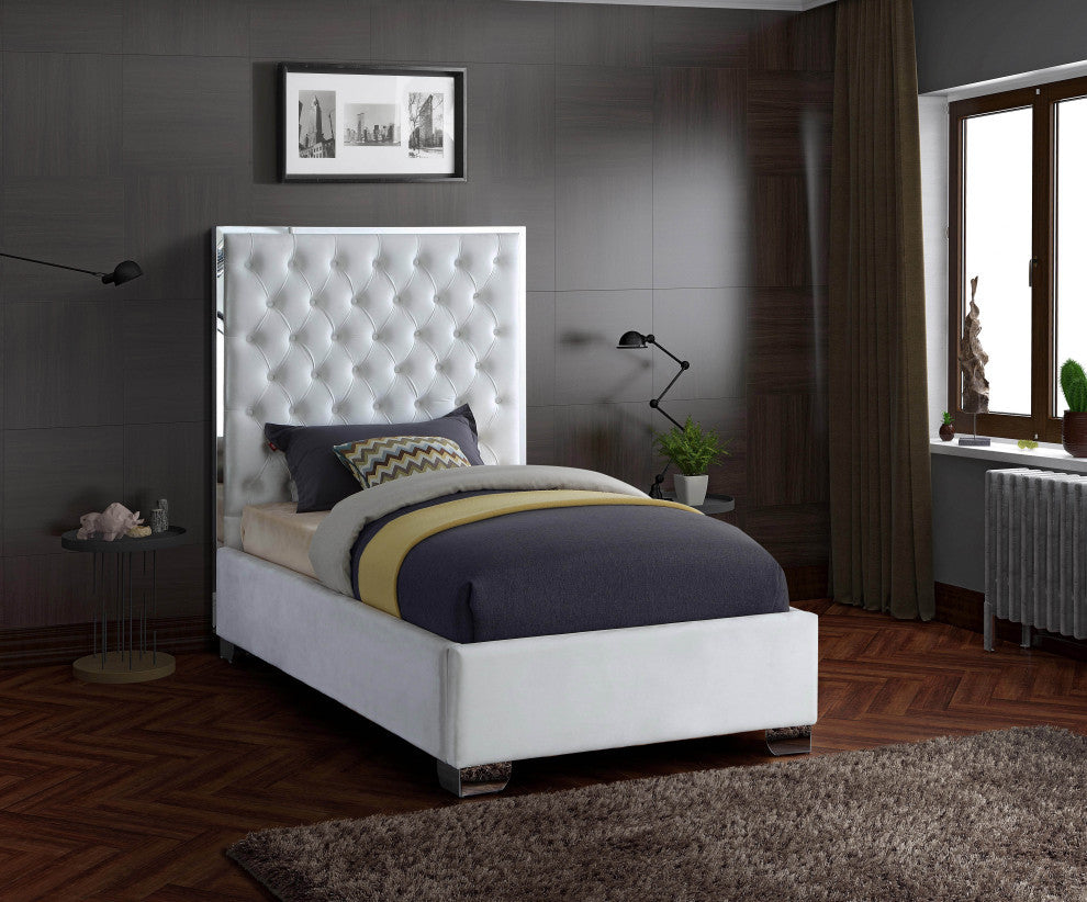 Lexi Velvet Bed, White, Twin