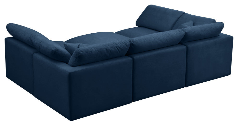 Plush Velvet / Down Standard Comfort 6-Piece U-Shaped Modular Sectional, Navy