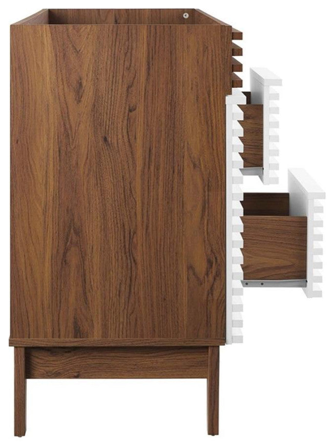 Modway Render 47" MDF and Particleboard Bathroom Vanity Cabinet in White/Walnut