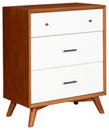 Flynn Mid Century Modern 3 Drawer Small Chest, Acorn/White