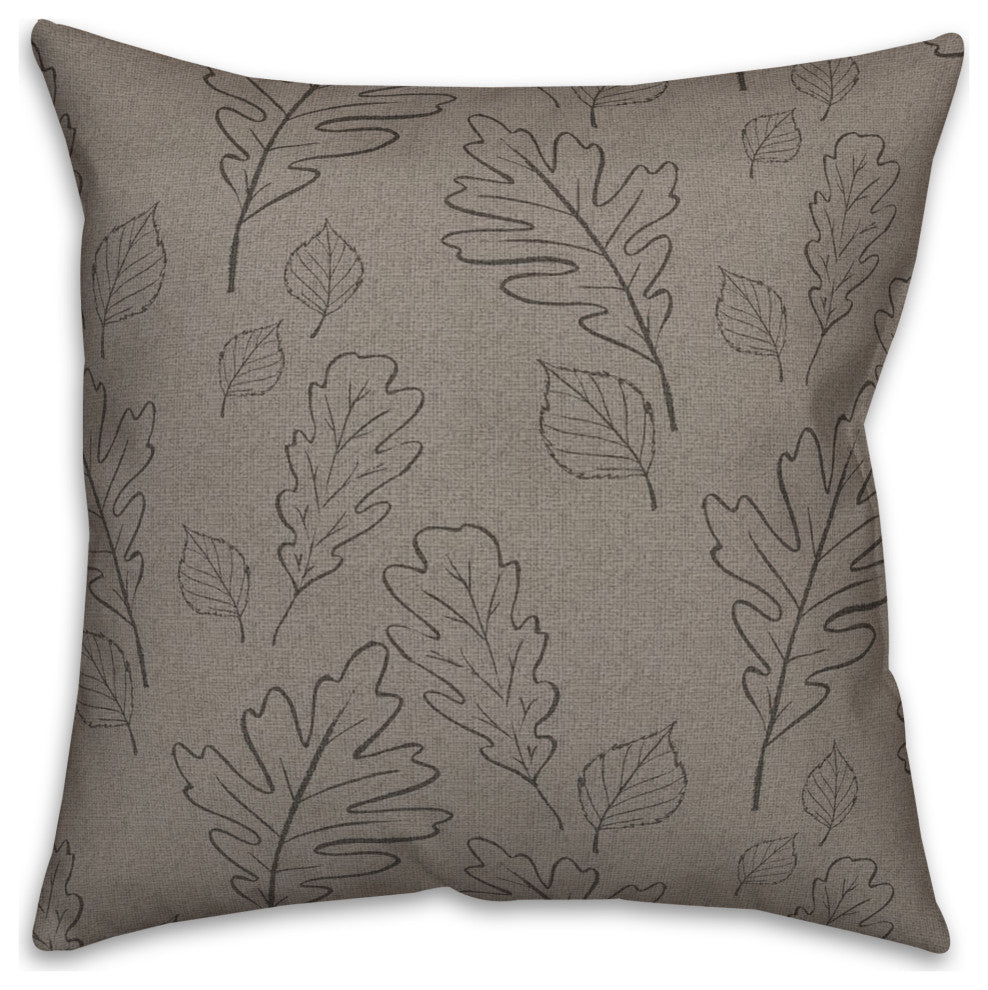 Gray Large Leaf Pattern 18x18 Spun Poly Pillow