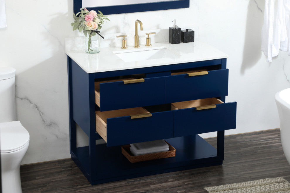 42" Single Bathroom Vanity, Blue, With Backsplash