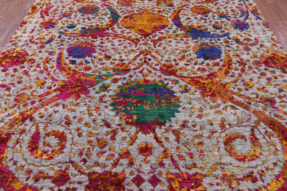 Wool and Silk Persian Sickle Leaf Design Handmade Rug 8' 10" X 11' 11" Q11848