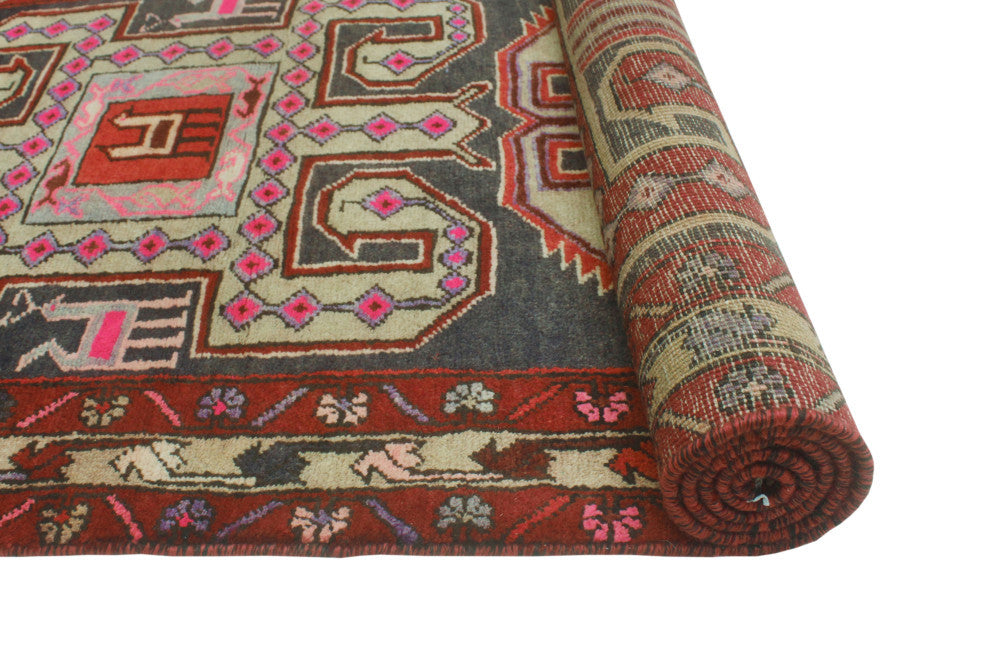 Fine Vintage Distressed Iyapo Navy/Burgundy Runner, 3'5x10'6