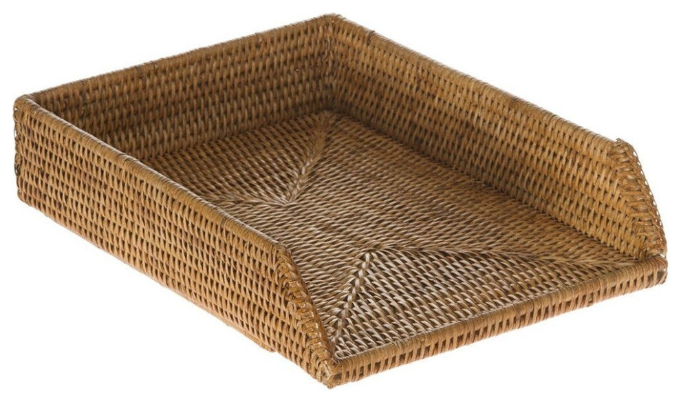 La Jolla Handwoven Rattan Stackable Letter Tray, Honey Brown
