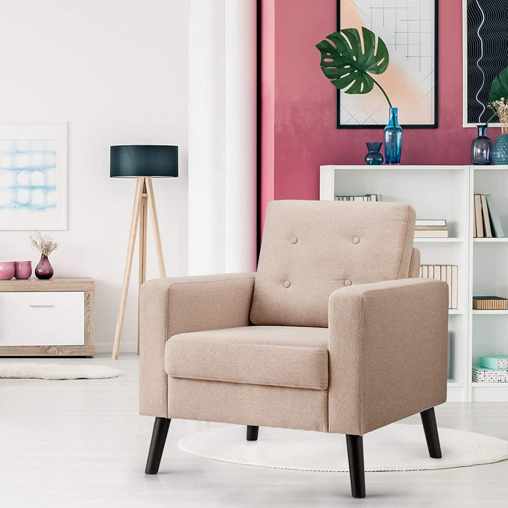 Modern Upholstered Armchair Club Chair with Rubber Wood