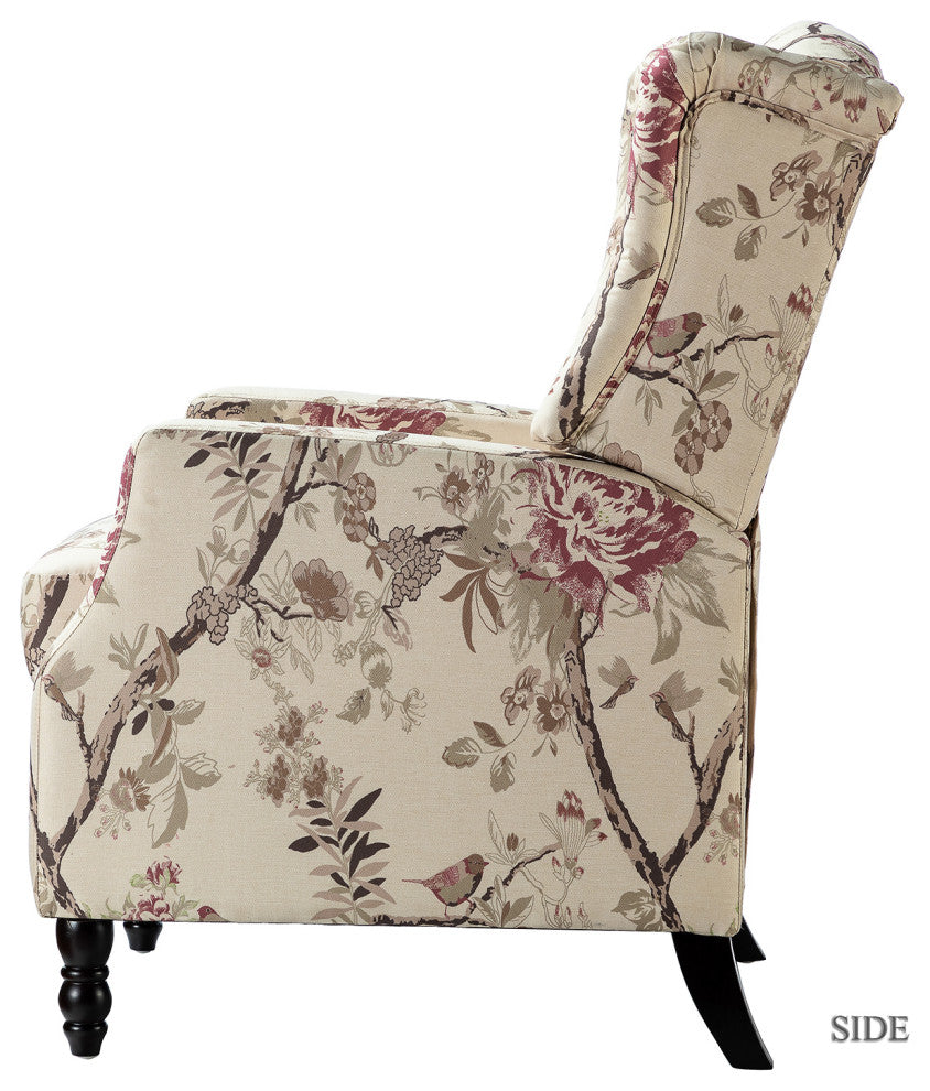 Upholstered Manual Recliner With Wingback,Set of 2, Bird