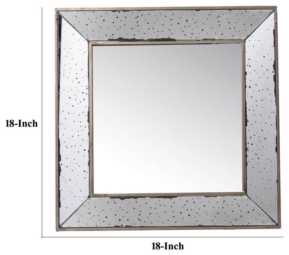 Benzara BM286131 18" Square Wall Accent Mirror Raised Tray Edges, Mirrored Frame