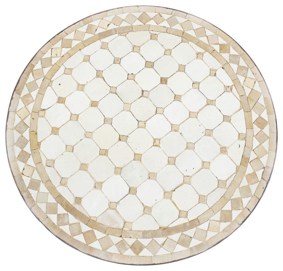 Outdoor Beige & White Round Mosaic Side Table