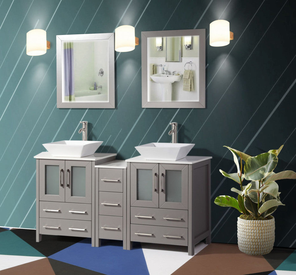 Vanity Art Bathroom Vanity Set With Sink, Gray, 60", Standard Mirror