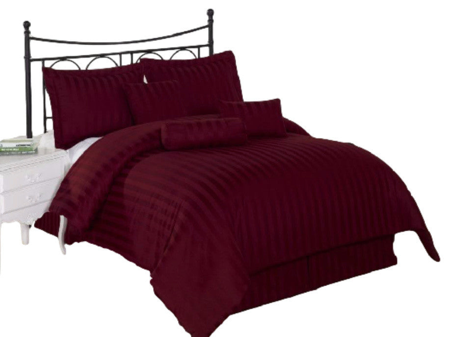 Burgundy Stripe King Goose Down Comforter 8-Piece Bed In A Bag