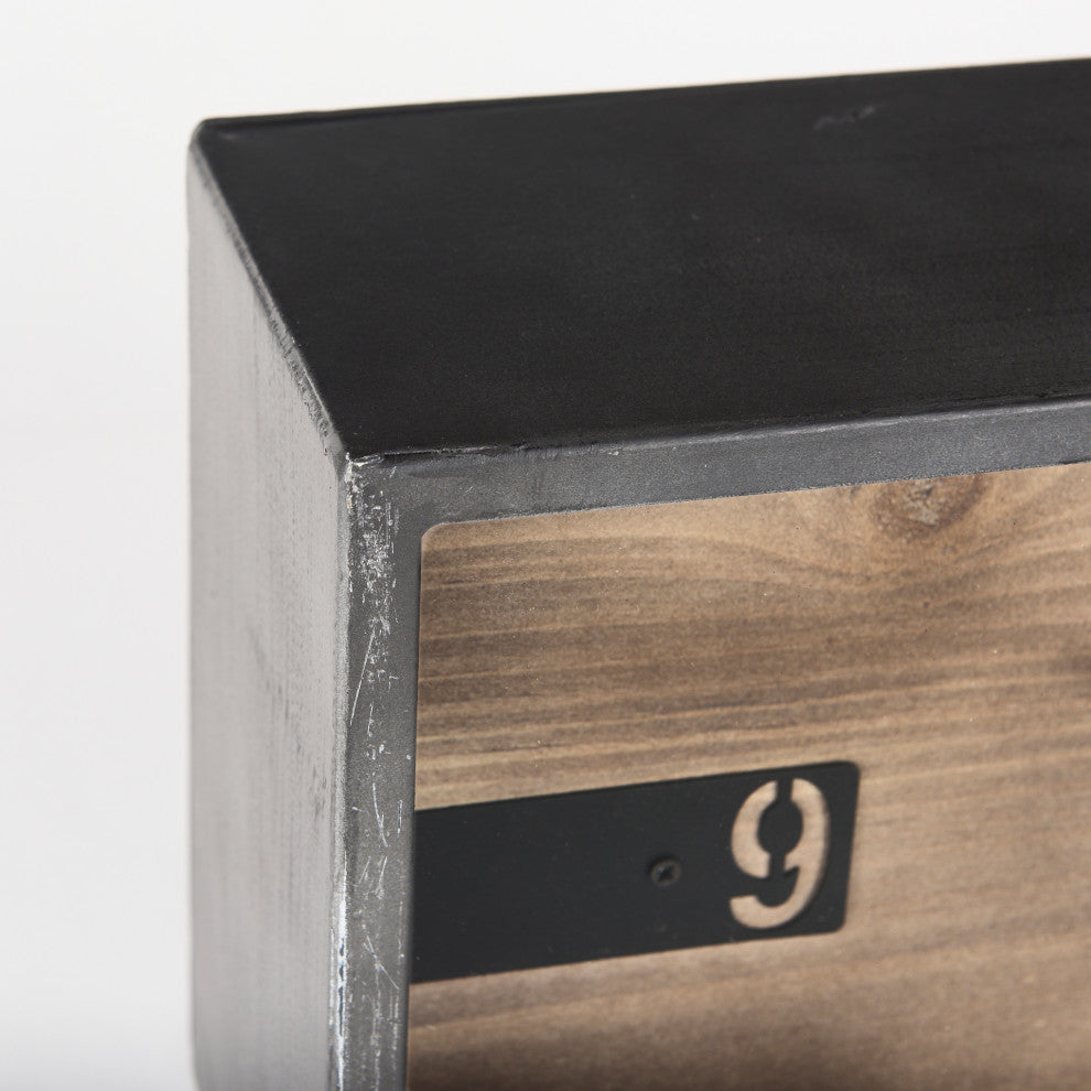 Harvey 13.0Lx4.5Wx8.1H Black Metal and Wood Rectangular Table Clocket
