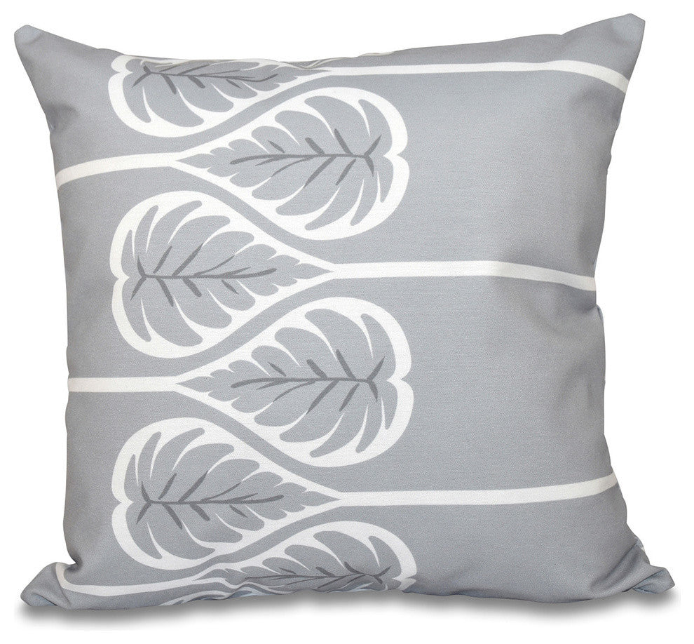 Fern Floral Print Pillow, Gray, 16"x16"