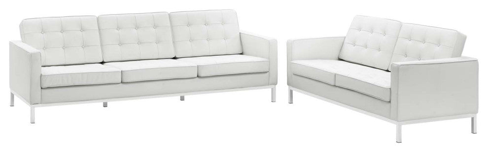 Loft 2-Piece Leather Sofa and Loveseat Set White