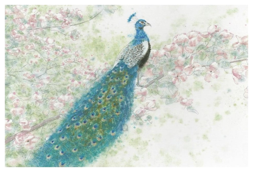 "Spring Peacock I Pink Flowers" Digital Paper Print by James Wiens, 32"x22"